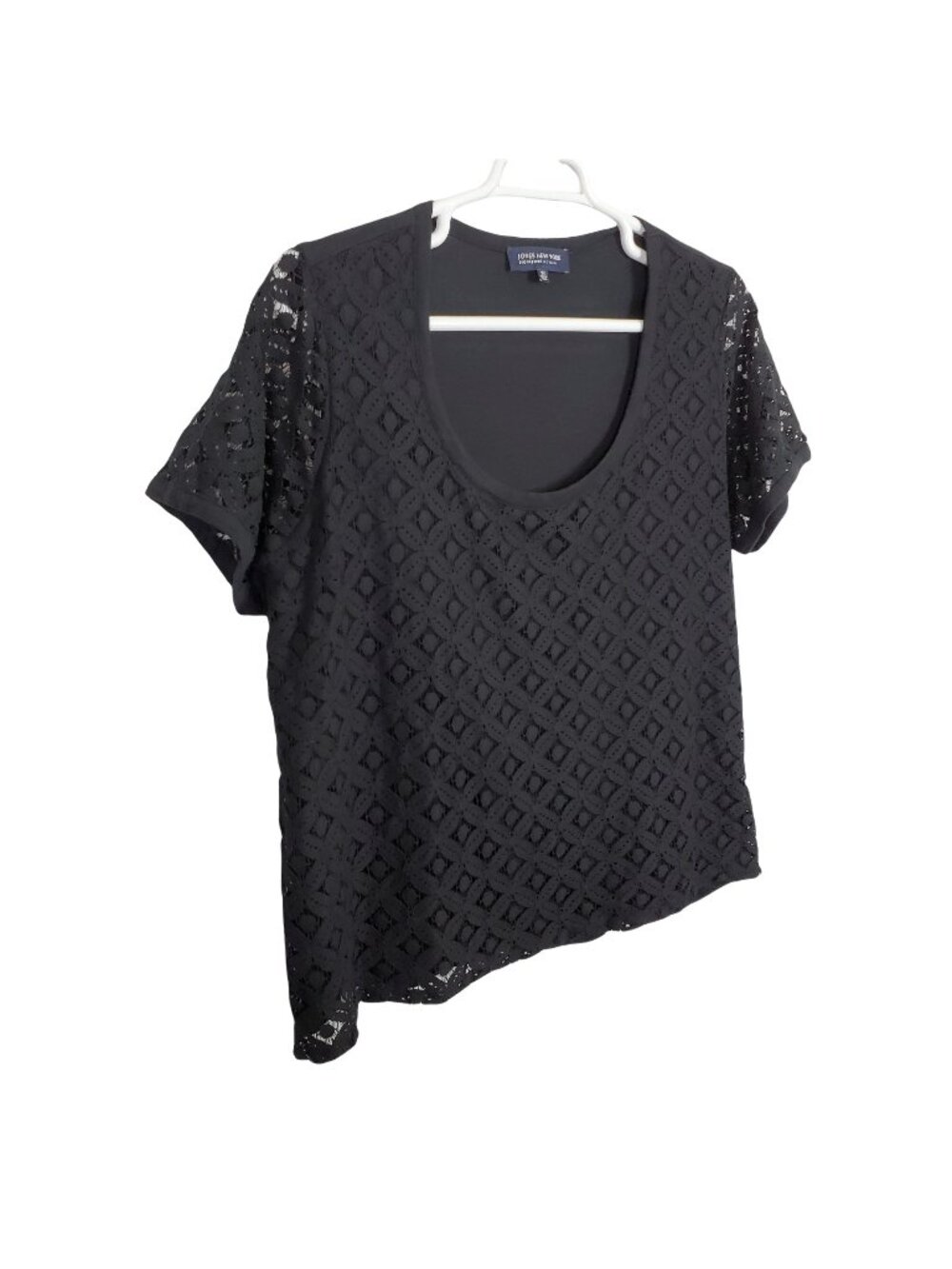 JNY Signature Size 3X Shirt Tee Floral Lace Front Overlay Scoop Neck Stretch